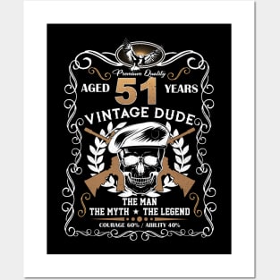 Skull Aged 51 Years Vintage 51 Dude Posters and Art